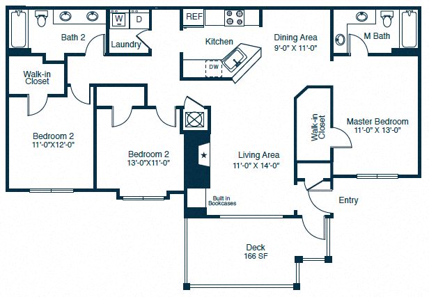 Floor plan for 3 beds, 2 baths, 1450 sqft